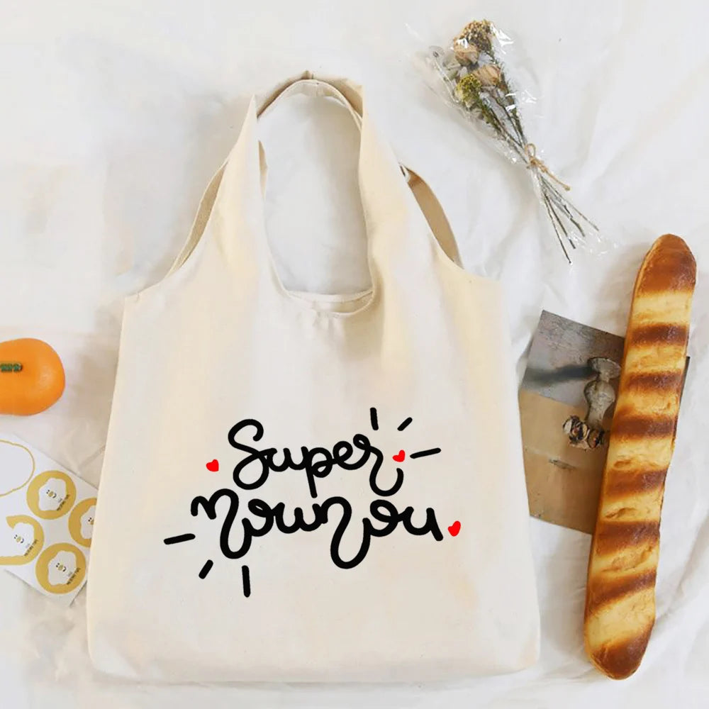 Thank You Nounou French Print Shoulder Bag Canvas Tote Bag Female Harajuku Handbags Women Reusable Shopping Bags Gift for Nounou