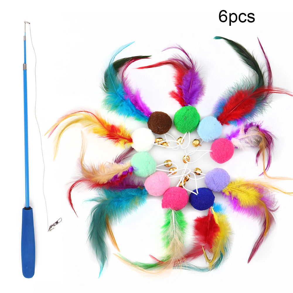 10 Pcs Cat Toys with Soft Ball Feathers Replacement Head Cat Feather Teaser Wand Ball Toy for Interactive Cat Kitten Toy Wands